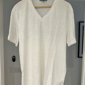 John Varvatos Wooster Slim Fit Linen White Vneck Tee